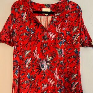 Anthropologie Red Floral Short Sleeve Top